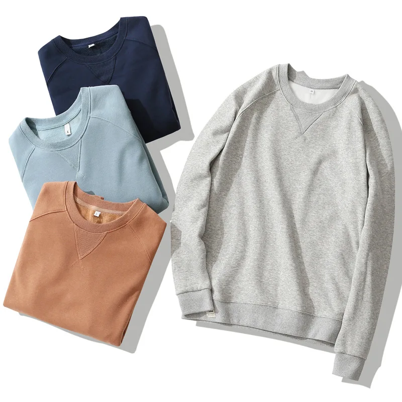 

Casual Men's Autumn and Winter New Sweater Loose Loose Round Neck Sweater Men's Pullover Solid Plus Velvet Sweater Men CX417