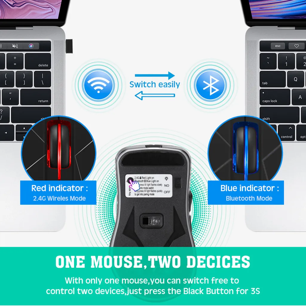 Беспроводная Волшебная Мышь 2 4g Bluetooth двойной режим Игровая с подсветкой 1600