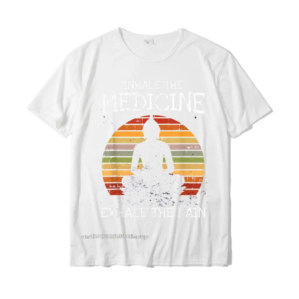 Custom Crewneck T Shirts Summer Fall Tops T Shirt Short Sleeve Retro 100% Cotton Camisa Tshirts Simple Style Man Inhale Exhale Weed Buddha Meditation Retro Pot Smoker Gifts T-Shirt__2348. white