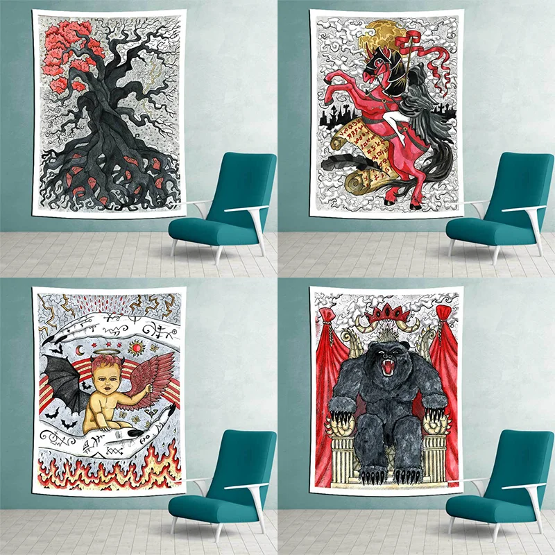 Devil Tapestry Wall Hanging Witchcraft Hippie Beach Throw Rug Carpet Monster Tapestries Bohemian Home Art