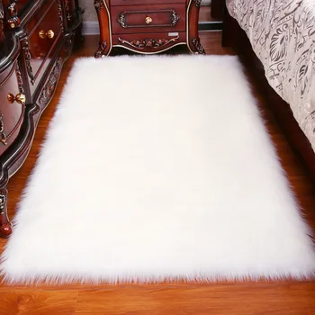 

Long Hair Solid Carpet Living Room Deco Artificial Skin Rectangle Fluffy Mat Pad Anti-Slip Chair Sofa Cover Plain Area Rugs