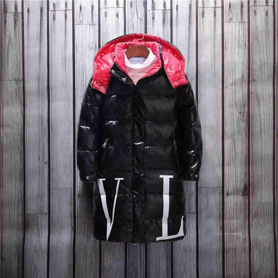 Зимняя куртка для мальчиков и девочек непромокаемая верхняя одежда для подростков детское пуховое пальто Длинная парка с капюшоном г., зимние детские комбинезоны - Цвет: Черный