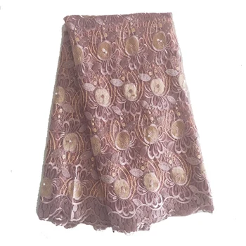 

Pink African Mesh Embroidery Lace Fabric For Sewing Wedding Dress 2019 High quality French Net Tull Lace Fabric With Pearl