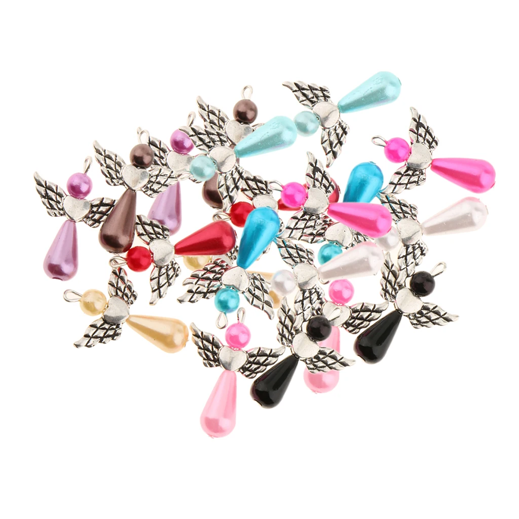 20 Pieces Assorted Angel Wing Charms Pearl Pendant Jewelry Making Findings