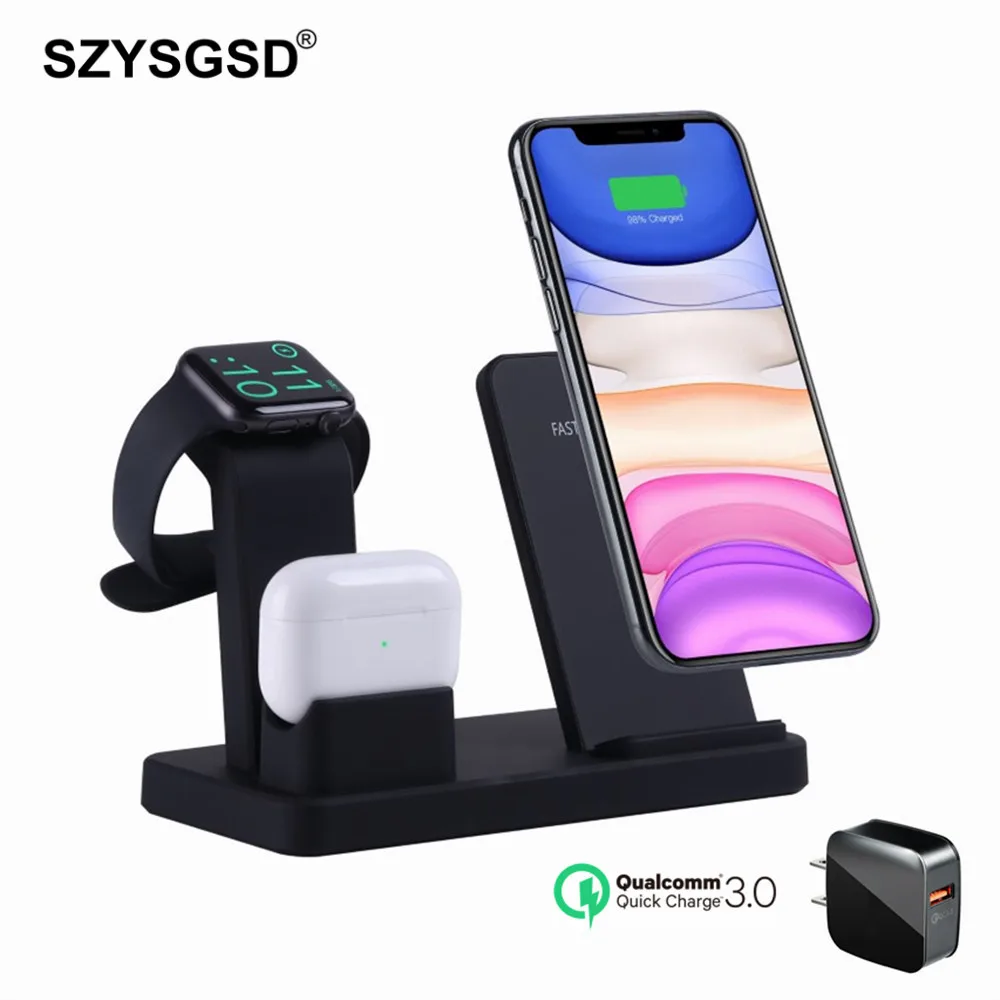 Беспроводное зарядное устройство 3 в 1 подставка для iPhone 11Pro X XS XR MAX Apple Watch 5 4 Samsung S10