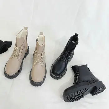 

Woman Leather short ankle Winter Boots Woman Autumn Chelsea Motorcycle Boots Platform Martins Shoes B61-96 JY