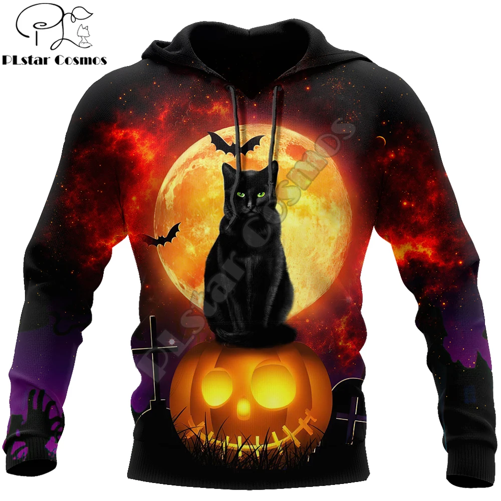 

Halloween Black Cat pumpkin lantern 3D Printed Men Autumn Hoodie Unisex Casual zipper hoodies Streetwear Jacket Tracksuits DK291