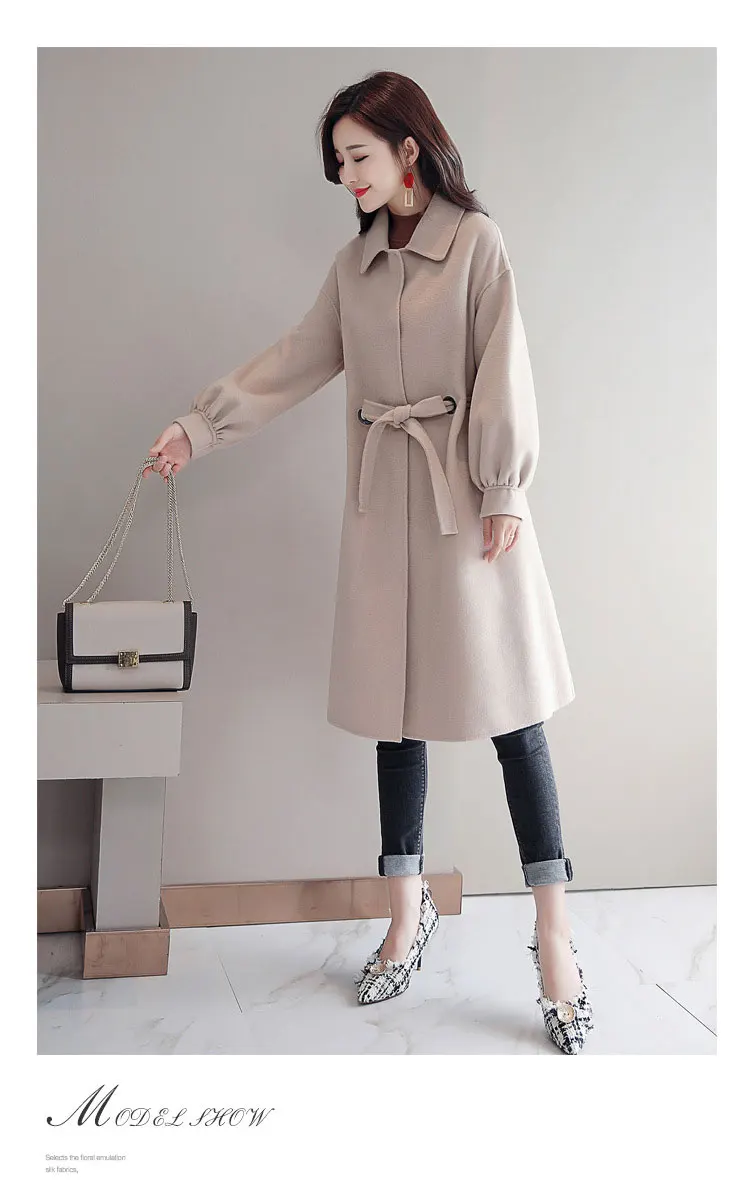 Новые однотонные шерстяные пальто средней длины женские повседневные шерстяные пальто с рукавом-фонариком свободные зимние женские модные теплая верхняя одежда