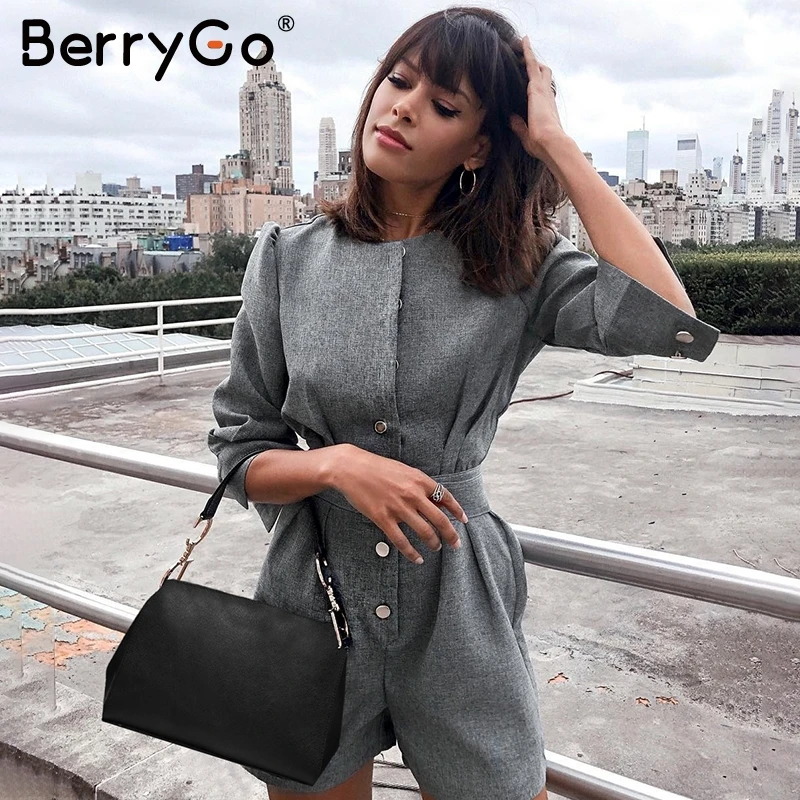 Acheter BerryGo bouton blazer hiver combinaison femmes salopette bureau dames combinaisons barboteuses femme courte une pièce automne travail combishort