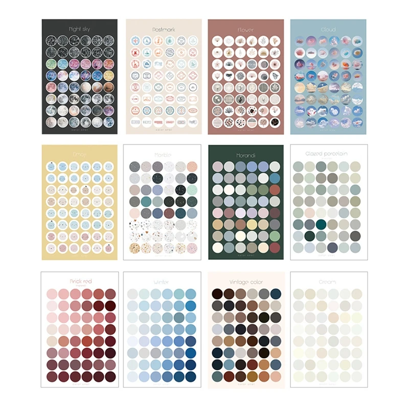 48pcs Morandi Series Circle Stickers Round Dot Stickers For Diy Decorative Diary Planner Scrapbooking Photo Ablums afbeelding