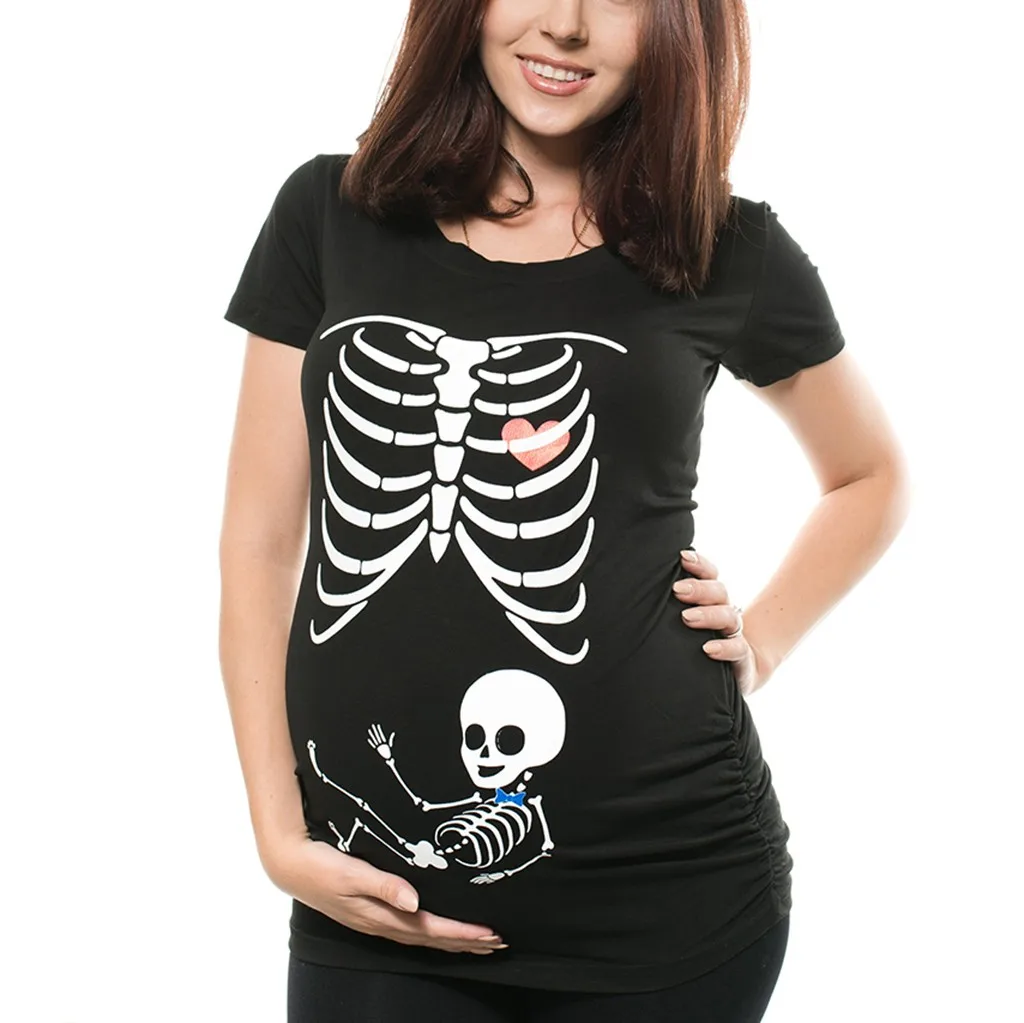 Женские топы для беременных с коротким рукавом с принтом скелета, футболка Повседневная Одежда для беременных детская шифоновая рубашка детская рубашка