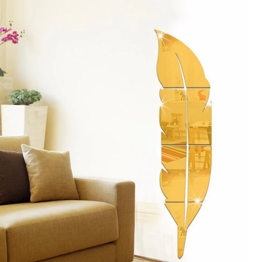 3D Mirror Wall Sticker DIY Feather Wall Sticker for Living Room Art Home Decor Vinyl Decal Acrylic Sticker Mural Wall Decoration