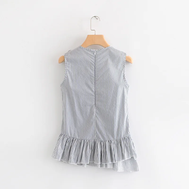 

72cw3-87583 2019 Summer New Style Casual Wind WOMEN'S Dress Vertical Striped Sleeveless Slim Fit Tops