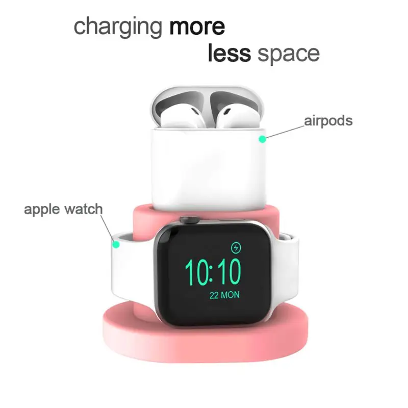 2 In 1 Charging Dock Station Soft Silicone Mini Portable Desk Charging Base Stand Holder for AirPods Case for iWatch Charger