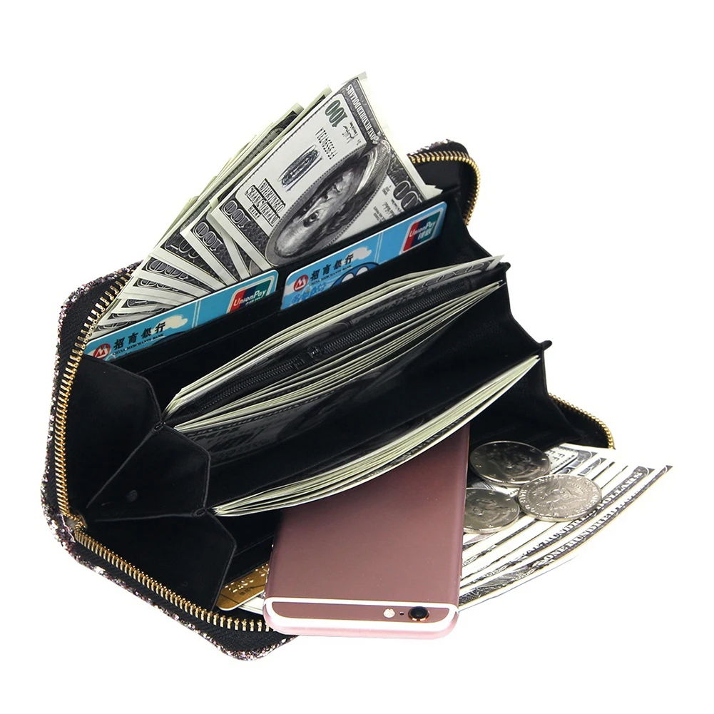 Блестящий женский кошелек, Блестящая Сумочка, Длинный кошелек, держатель для банковских карт, денег