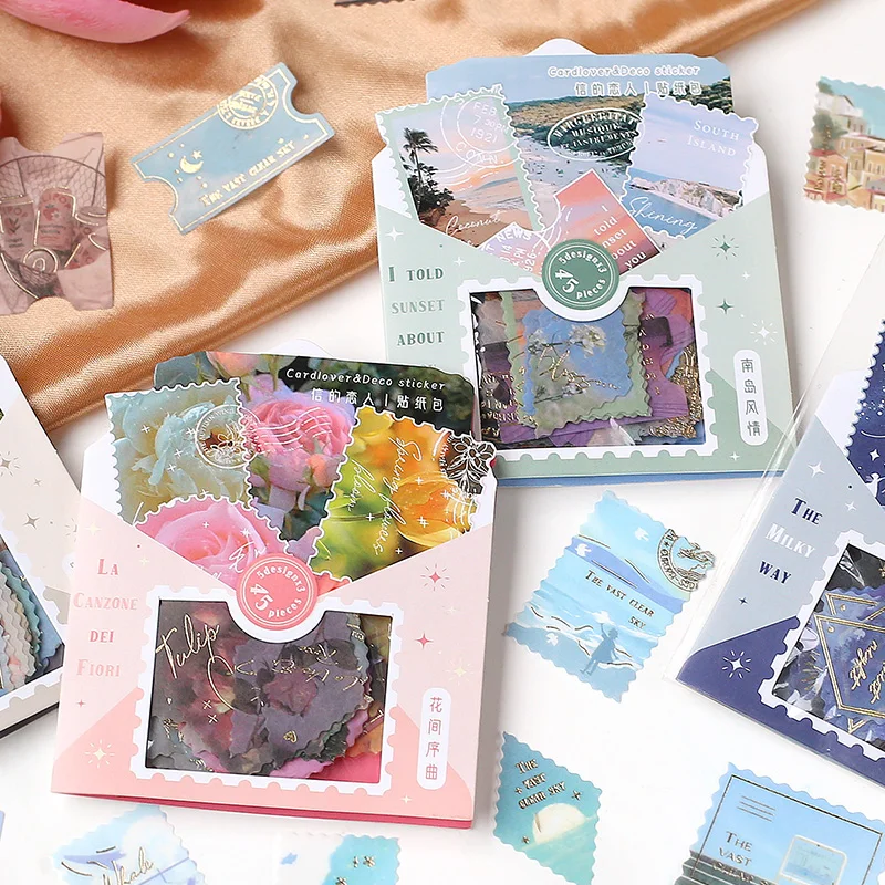 45pcs/pack Bronzing Stamp stickers package DIY Diary Decoration label sticker Album Scrapbooking material Craft Supplies