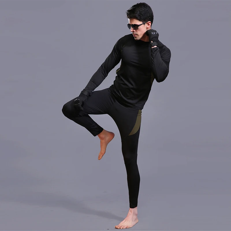 Brand Men's Compression Skin Thermal Underwear Men's Sports Basic Hot Long Underwear Set Thick wool Tights Underwear Warm 4
