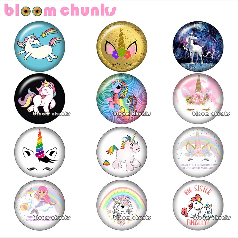 cartoon unicorn Round photo glass cabochon demo flat back Making findings 12mm/18mm/20mm/25mm A9457 | Украшения и аксессуары