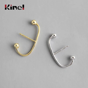 

Kinel Earrings Korean Style Woman 925 Sterling Silver Earring INS Minimalist C-type Stud Two-tone Simple Design Fine Jewelry