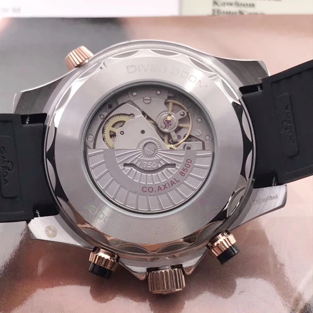 Роскошные брендовые новые мужские автоматические механические часы, серебро, розовое золото, Джеймс Бонд 007, черный резиновый керамический ободок, сапфир, AAA+ 44 мм