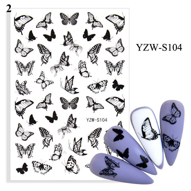Flower Leaves Self Adhesive Sliders Beauty Nail Foils Blue & Black Summer Art Nail Stickers 3d Decals New 2021
