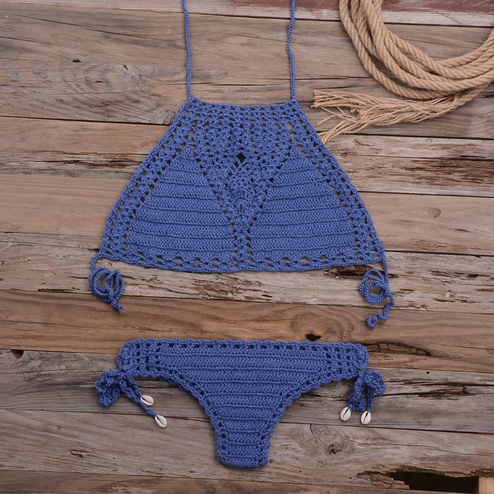 Women Sexy Micro Bikini Set G Thong String Lattice Hollow Bikinis Top Crochet Beach Swimwear Bathing Beachwear Set