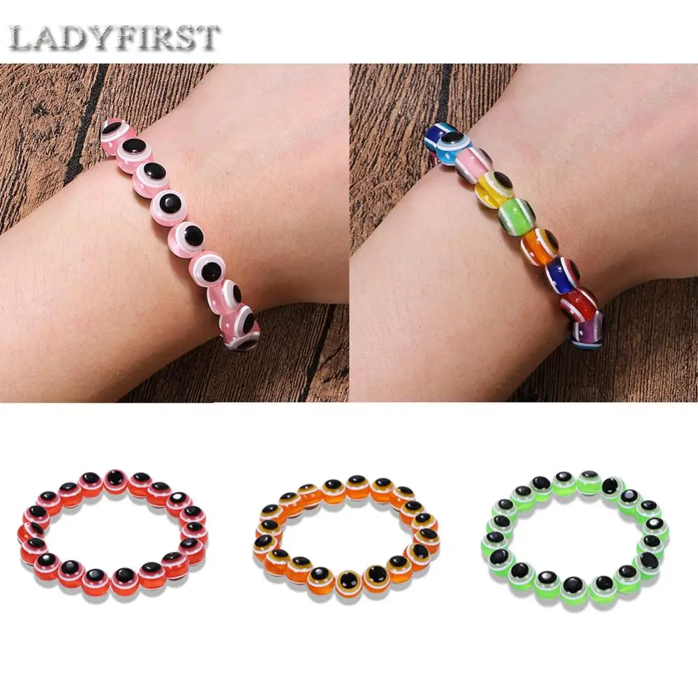 

Ladyfirsy Colorful Acrylic Beaded Bracelets for Women 2019 Classic Pattern Birthday Gift Statement Bracelet Jewelry Girls Travel
