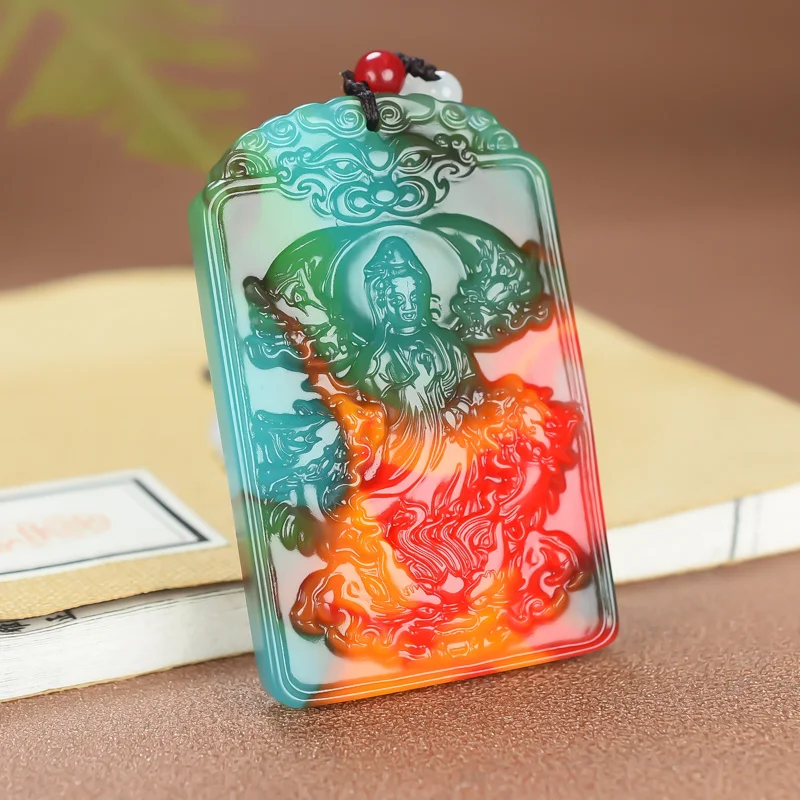 

Natural Color Jade Dragon Guanyin Pendant Necklace Chinese Hand-Carved Charm Jadeite Jewelry Fashion Amulet for Men Women Gifts