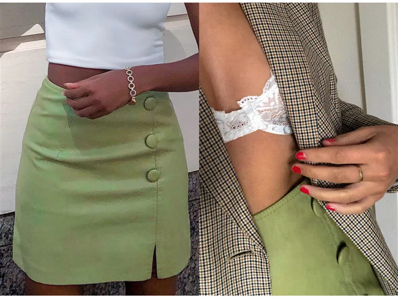 BerryGo, трапециевидные юбки из искусственной кожи, Женская осенне-зимняя короткая женская юбка с высокой талией и пуговицами, модные женские юбки размера плюс с разрезом