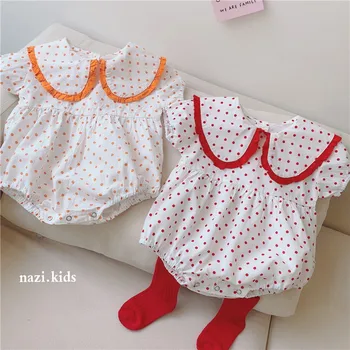 

Baby Bodysuit Korean Children's Clothing kids bodysuit Robe Summer New Girls Big Lapel Polka Dot Bodysuit