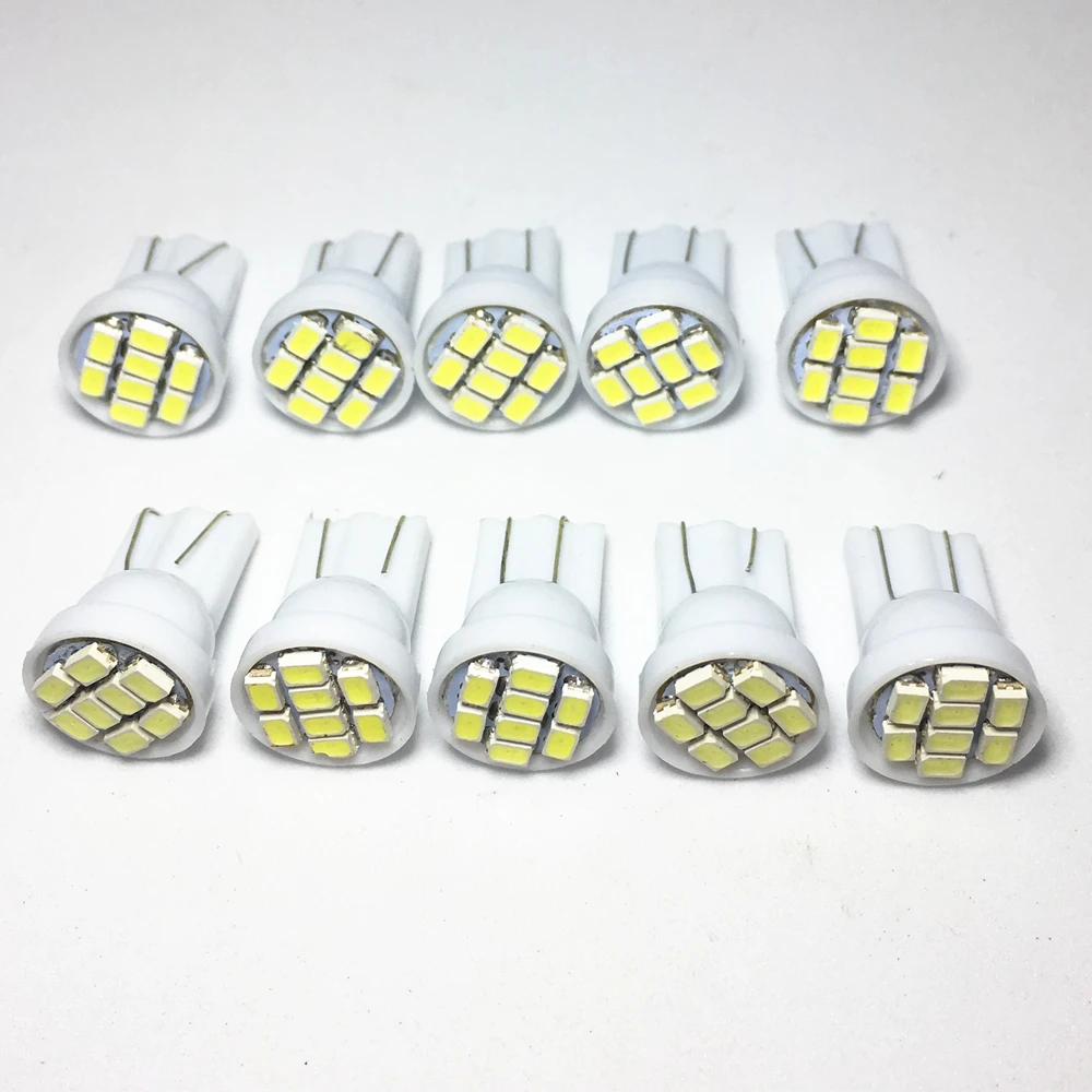 10pcs T10 LED W5W 자동차 부팅 빛 주차 빛 8SMD 1210 LED W5W 오토바이 램프 192 168 웨지 표시 등 문 빛 DC 12V