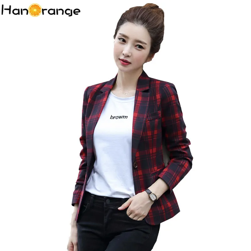 

2019 Spring Autumn Retro British Style Leisure Long Sleeve Women Plaid Short Blazer Jacket