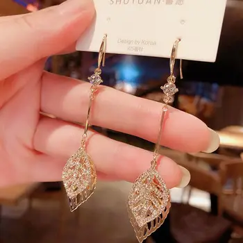 Fashion jewelry Gold leaf Tassel Drop Earrings Silver Color 2021 Fashion Hanging Women Earrings luxury Girls GIfts 2021