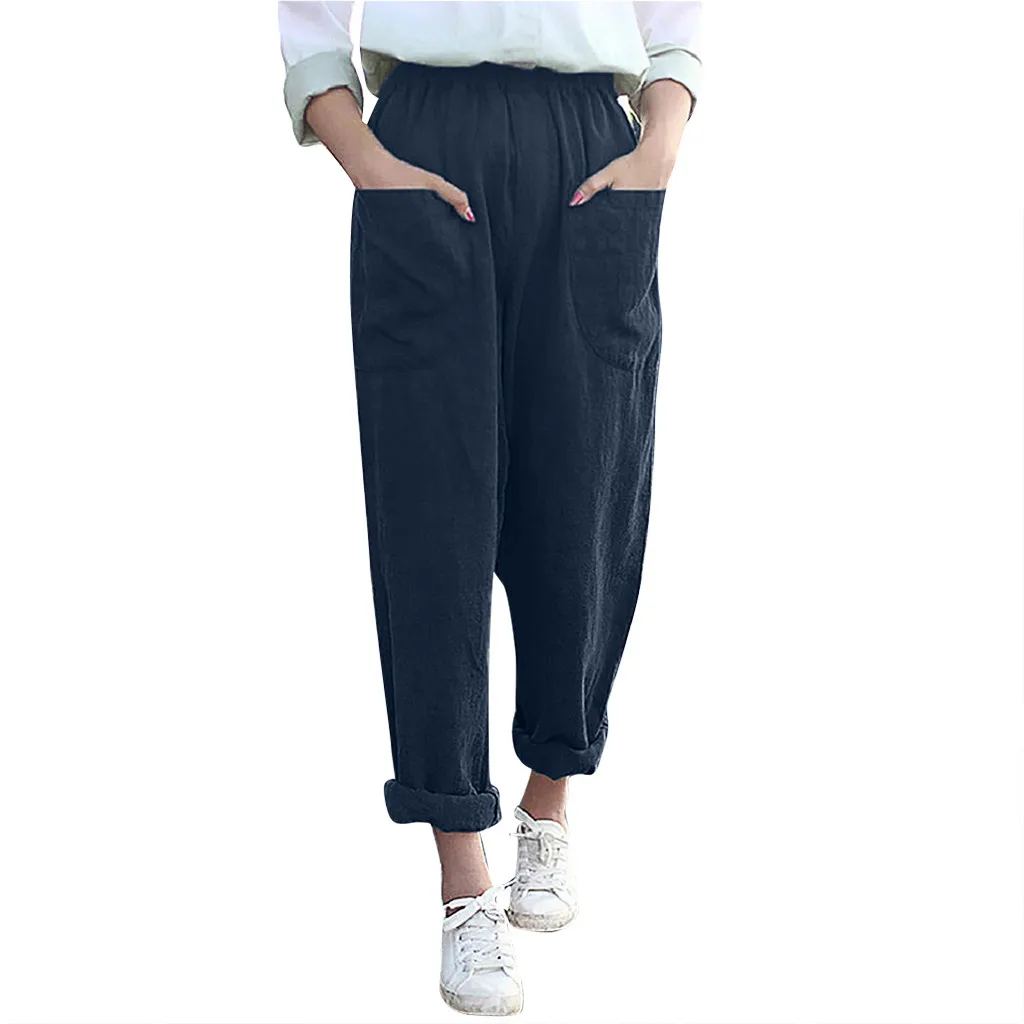 S-5XL, модные повседневные женские брюки размера плюс, одноцветные легкие брюки с карманами, эластичная резинка на талии, свободные широкие брюки, Прямая поставка, Aug6 - Цвет: NY