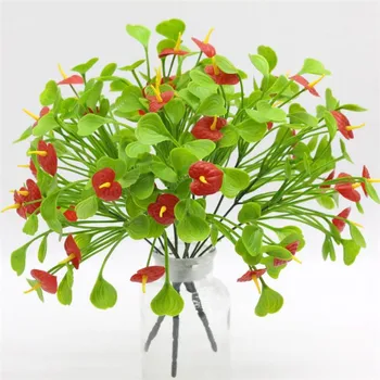 

10Pcs Fake Anthurium (5 stems/bunch) 11.81" Length Simulation Plastic Anthuriums for Wedding Home Decorative Artificial Flowers