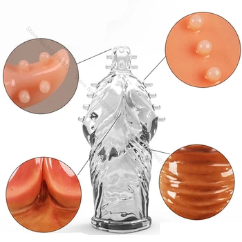 Penis Extender Sleeve Reusable Condoms Silicone Glans Cover Spike Dick Enlargement Cock Ring Erection Erotic Sex Toys For Men 6
