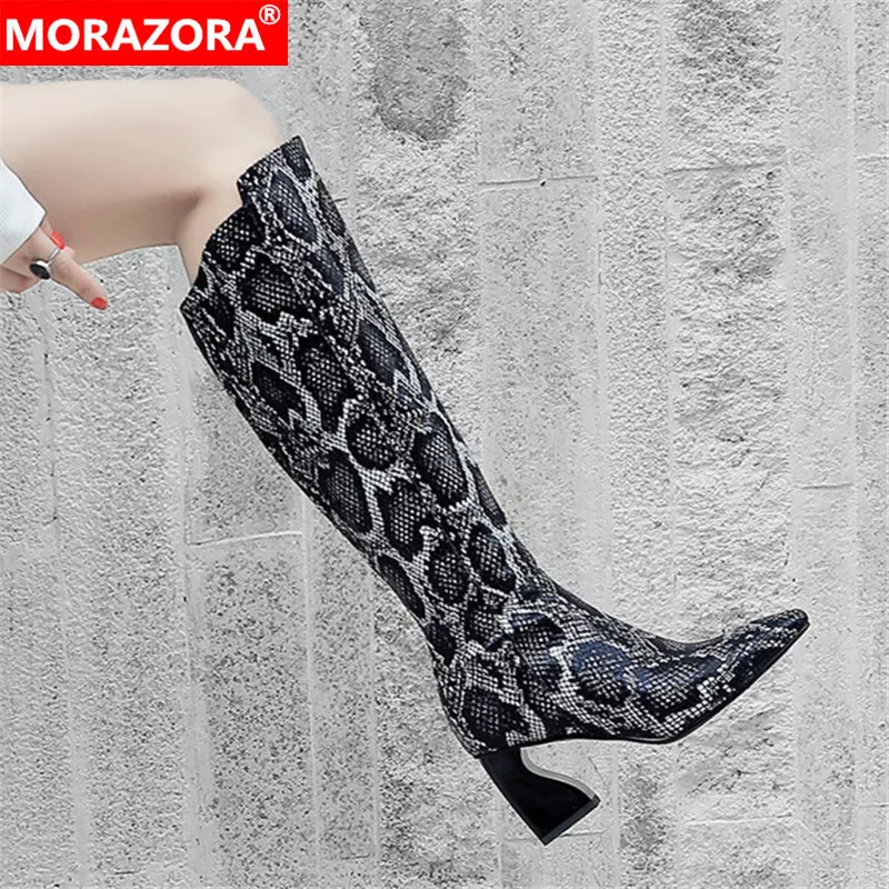 MORAZORA/2020 Новое поступление Женские сапоги из натуральной кожи Модные с острым