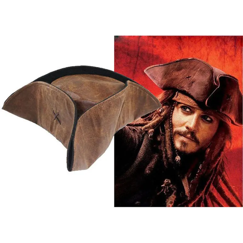 

Brown Caribbean Pirate Captain Jack Sparrow Tricorn Hat Adult Unisex Cosplay Party cap