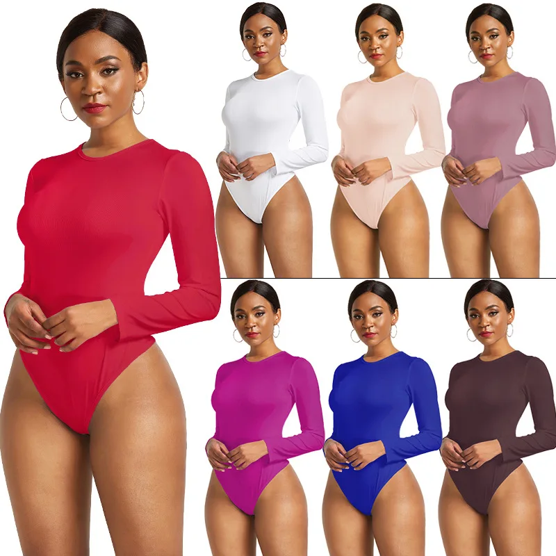 13 Colors Long Sleeve O Neck Casual Bodysuit Women Body Tops White Black Nude Red Party Bandage Bodycon Romper Body suit Jumper