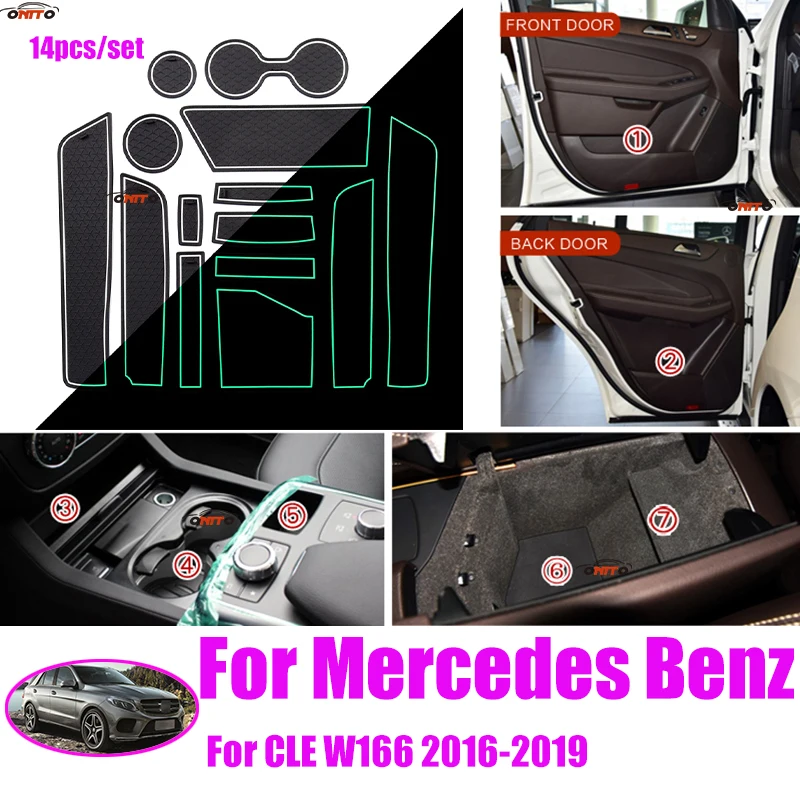 

For Mercedes Benz GLE W166 2016-2019 Anti-slip Cushion Coaster Door Groove Pad Slot Pad Covers Silicone Rubber Water-cup Mat