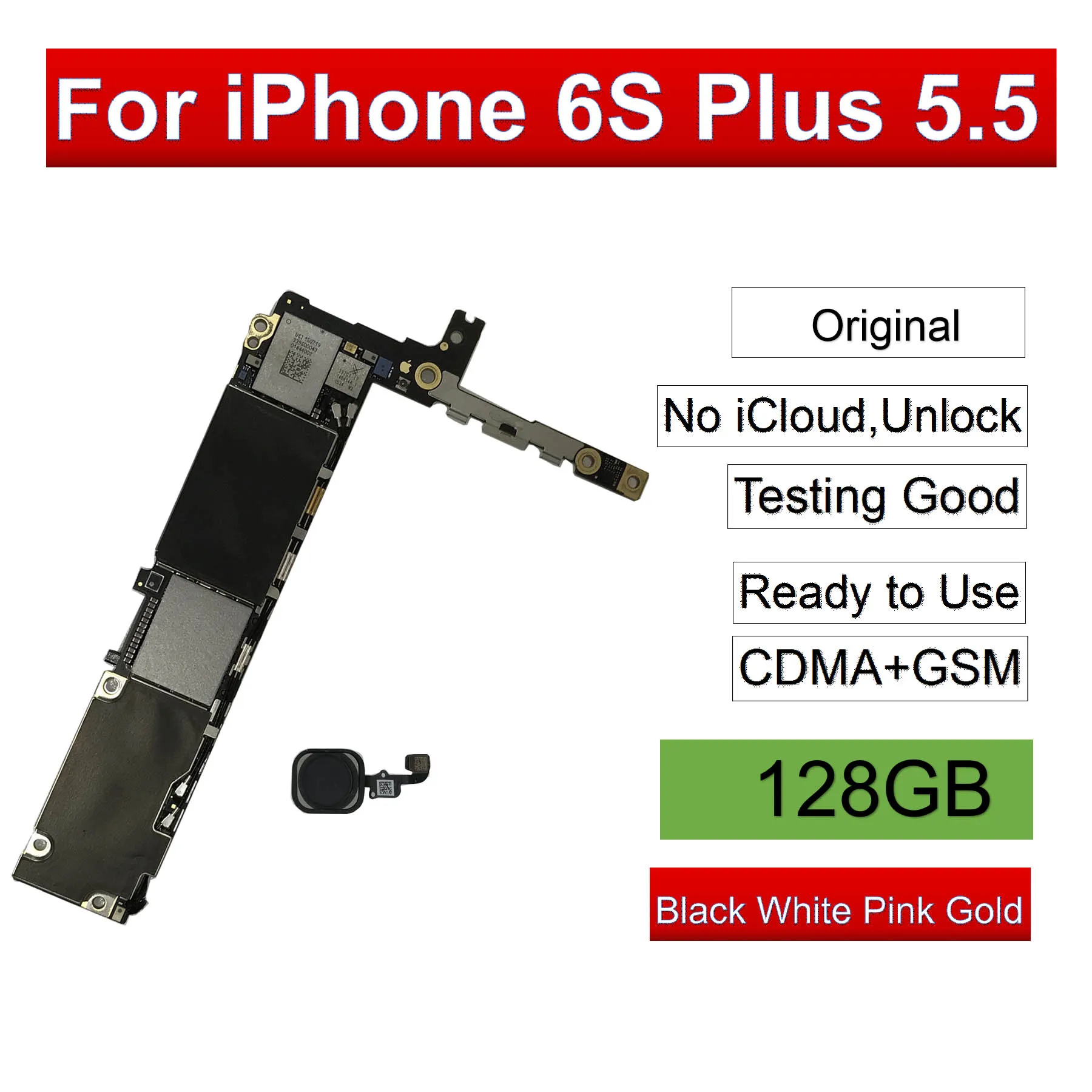 

Original For iPhone 6S Plus 5.5'' Motherboard,6SP Logic Board Free iCloud Unlock 128GB Black Gold Pink White