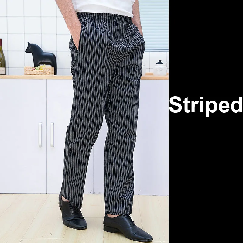 Striped trousers Мужские длинные брюки шеф-повара, одежда для кухни, полосатые, маслостойкие, дышащие, эластичные брюки, для ресторана, пекарни, мужские длинные штаны - Цвет: Striped trousers