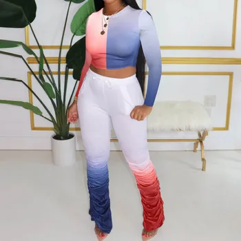 

Ankle Length Pants Casual Women's Tie-Dyed Sports Suit Female Tracksuit Autumn Winter Sportswear Spliced Hoodies Sweatshirt#P3