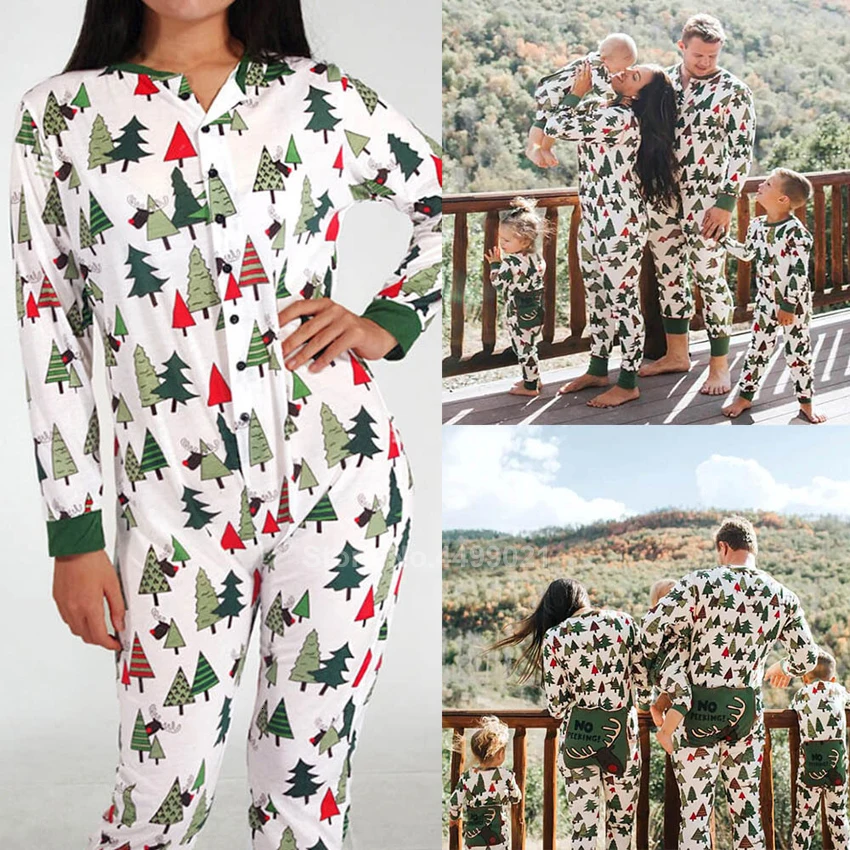 Рождественские одинаковые пижамы для всей семьи мама и я, мать и дочь, родитель-ребенок, детская одежда для сна с принтом рождественской елки комбинезон, комбинезон