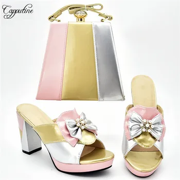 

Charming colurful pu leather party set matching high heel slip-on shoes with handbag set 526-1 heel height 10cm