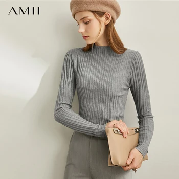 

Amie small fresh fashion new spring micro turtleneck crinkled vertical pattern sweater 11920748