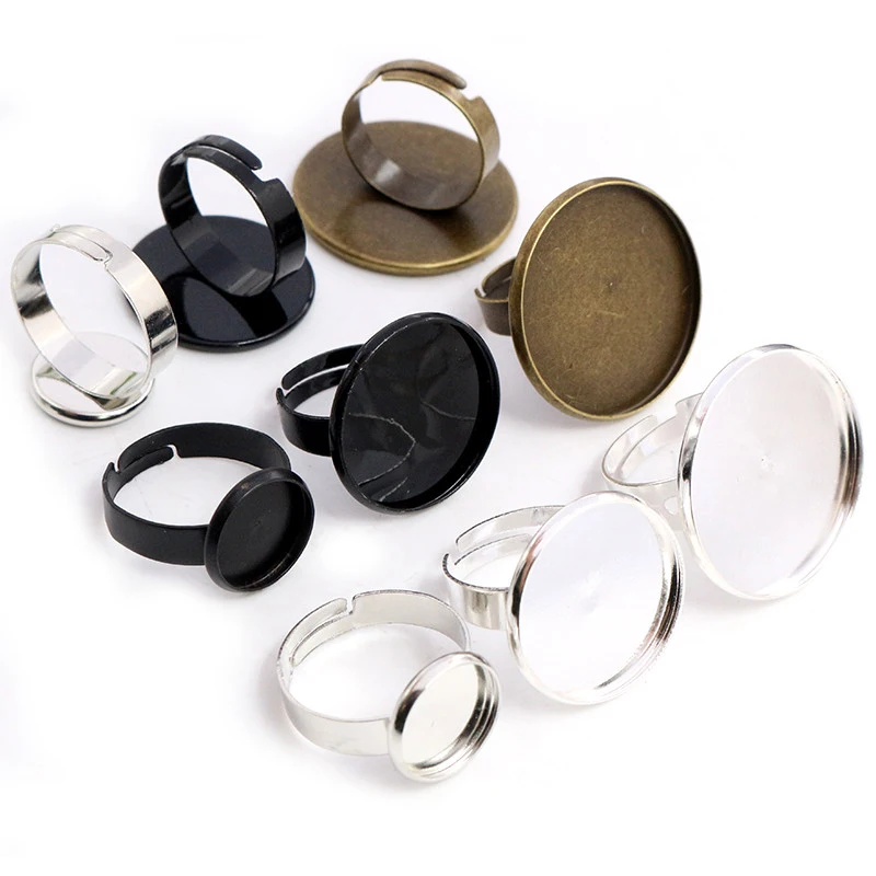 12mm 20mm 25mm 10pcs 4 Colors Plated Adjustable Ring Settings Blank/Base Fit 12-25mm Glass Cabochons Buttons Bezels | Украшения и
