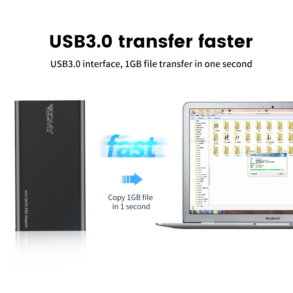 ZOMY mSATA USB3.0 ָ Ʈ ̺  SSD ̽, ƮϿ ޴ Ŭ ũ ̽, 2280   