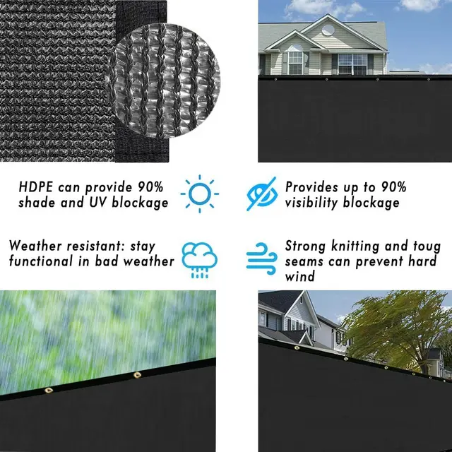 1,8 X 5M Fekete Kerítés Adatvédelmi Képernyő Szélvédő Fedelhálózat Hálószövet -Szövet -Stop Szomszéd Látás A Stop Kutyák Ugatása - Image 2