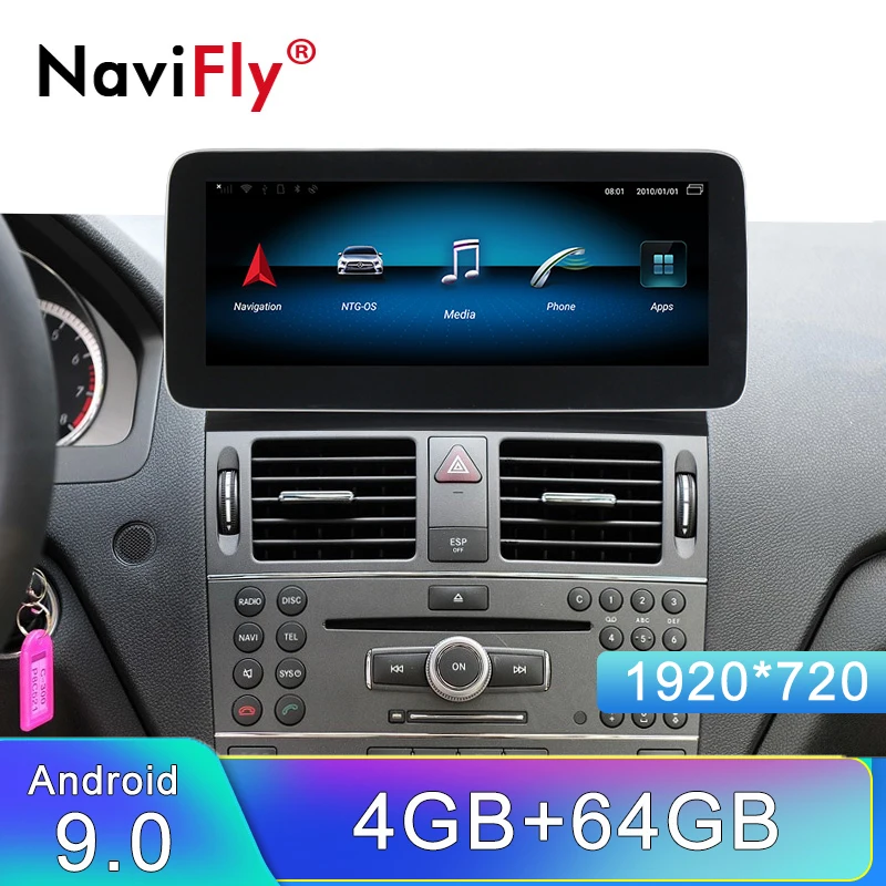 NaviFly Авто gps 8 ядерный 4 Гб+ 64 Гб 10,2" ips Android 9,0 автомобильный мультимедийный плеер для Mercedes benz C Class W204 2008-2010 NTG 4,0